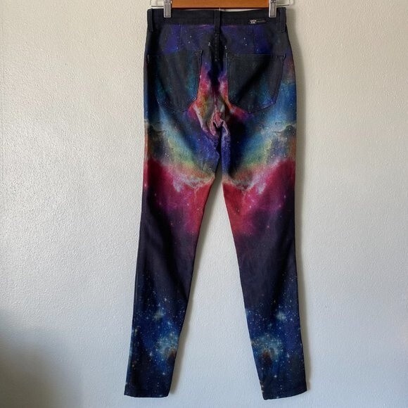KanCan Skinny Stretch Black Rainbow Galaxy Astronomy Space Mid Rise Jeans Size 1 - Picture 5 of 14